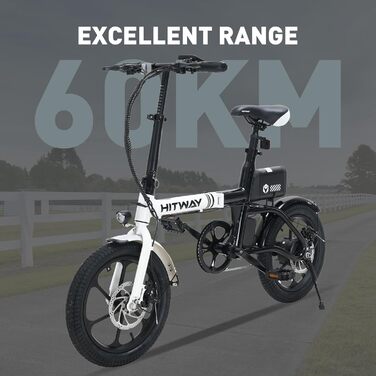 Електровелосипед складаний HITWAY 250W, 16 дюймів, Li-Ion акумулятор, пробіг 25-60 км, швидкість до 25 км/год