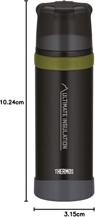 Термос для напоїв Thermos Mountain 0,5л Чорний. Ізотермічна пляшка з нержавіючої сталі з чашкою, 24 год. гаряче/холодне, легка, міцна, розбірна кришка, без BPA