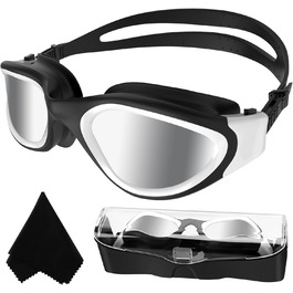 Окуляри для плавання Winline Polarized/Non-Polarized для дорослих та підлітків, антизапітніння, захист від УФ, водонепроникні, чітке бачення, легке регулювання, м'які носові упори, синьо-чорний/синій поларизований дзеркальний об'єктив (PC-All Black/Non-polarized Silver Mirrored Lens)