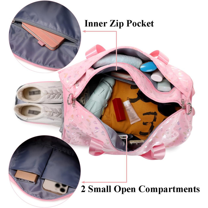 Спортивна сумка для дівчаток Kord з квітковим принтом (25л) з водовідштовхувальним відділенням для мокрого одягу та взуття. Ідеальна для школи, спорту, танців та тренувань. Чорний/Рожевий колір.