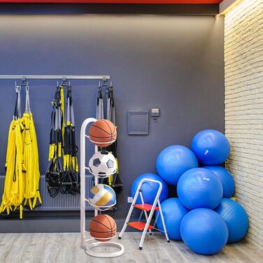 Стійка для зберігання м'ячів: баскетбол, футбол, волейбол - металева, 4 шари, біла