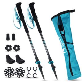 Телескопічні трекінгові палиці з карбону та алюмінію для скандинавської ходьби, регульовані 65–135 см, ергономічні, сині