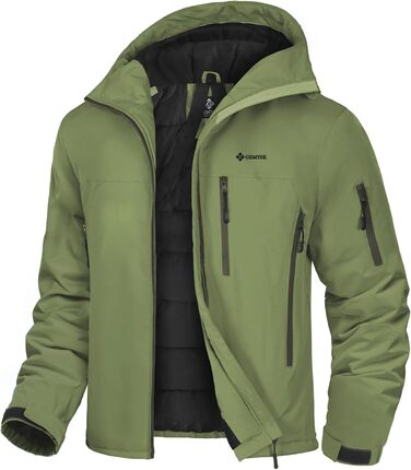 Чоловіча лижна куртка GEMYSE з інтегрованими лямками та капюшоном. Тепла зимова куртка, водонепроникна вітрозахисна куртка для сноубордингу та походів. Колір: хакі.