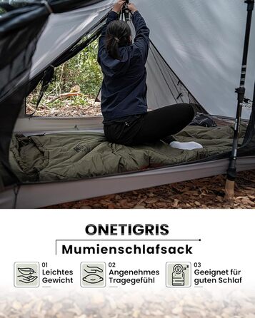 Спальний мішок OneTigris 3 сезони, 8-15°C, компактний, ultralight, для кемпінгу, подорожей, походів (зелений)