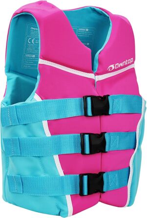 Owntop Плавальна жилетка для дітей та підлітків, регульована, з трьохточковим ременем безпеки, легка, для каякінгу, плавання, риболовлі, снорклінгу (Рожева, M)