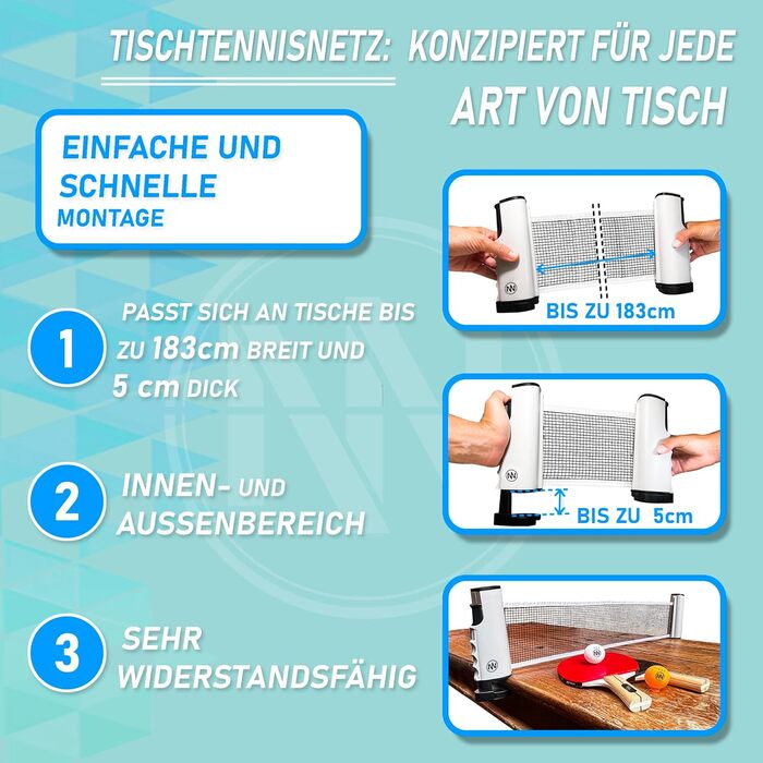 Набір для настільного тенісу NIRBUN з висувним сіткою, професійні ракетки, тенісні м'ячі 3 зірки, регульована сітка для будь-якого столу, портативний набір для 2 гравців