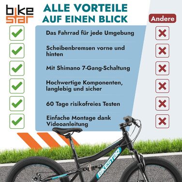 Дитячий гірський велосипед BIKESTAR 20 дюймів, 7 швидкостей Shimano, дискові гальма, для дітей від 6 років, чорний/зелений