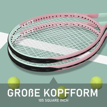 Набір тенісний OGEENIER 27 дюймів для дорослих (жінок/чоловіків), для початківців: 2 ракетки, 2 намотані ручки, 3 м'ячі, 2 демпфери, сумка (рожевий)
