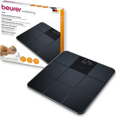 Beurer GS 235 електронна скляна вага для людей з Magic-Display, антиковзка матова поверхня під плитку, автоматичне вмикання/вимикання, чорна