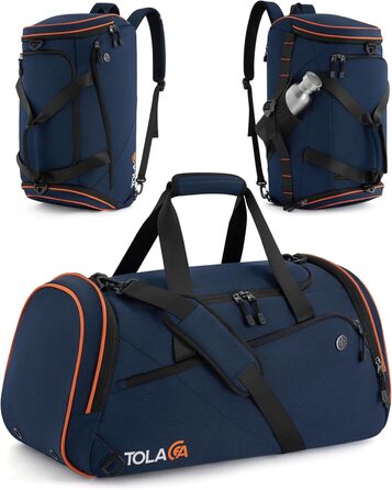 Спортивна сумка Tolaccea 47L з відділенням для взуття та мокрого одягу - рюкзак-дуffel для фітнесу, тренувань, басейну, подорожей (Темно-синій)