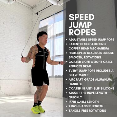 Скакалка Hyperwear Adjustable Speed з запатентованою системою блокування, алюмінієвими ручками з силіконовим покриттям та додатковим тросом для CrossFit, боксу та фітнесу