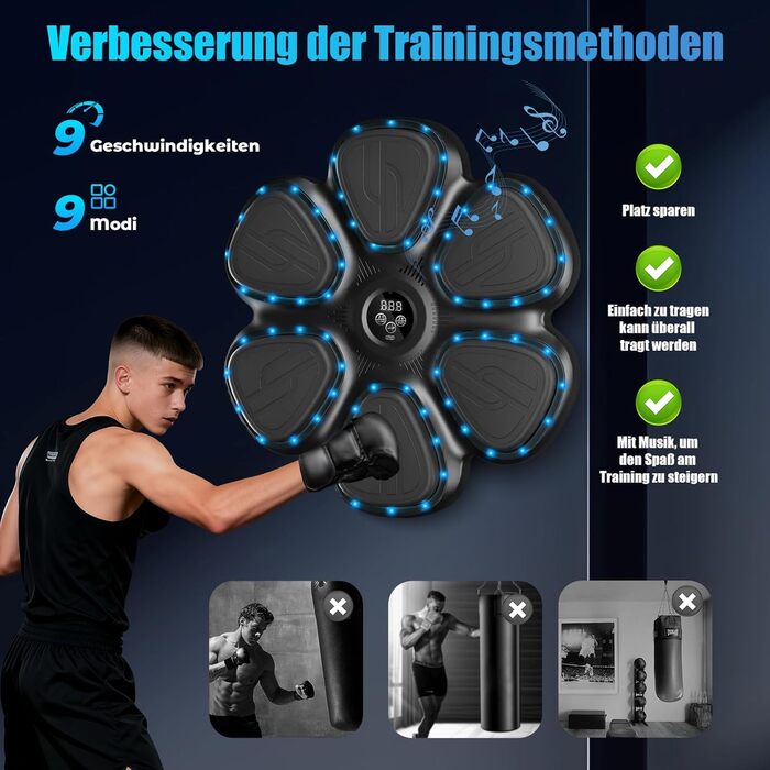 Музична боксерська машина Smart Music Boxing Machine - для дорослих та дітей, Bluetooth, 12 швидкостей, з підрахунком ударів