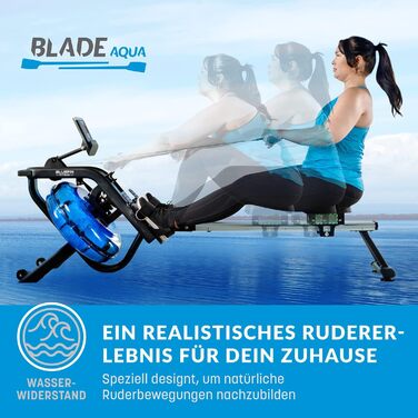 Гребний тренажер Bluefin Fitness Blade Aqua M-1 з водним опором, алюмінієва рама, інтеграція Kinomap, для інтенсивних тренувань