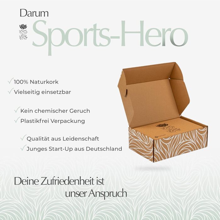 SPORTS-HERO® Блок для йоги з натуральної пробки 23x15x7,5 см – нековзний, преміум-якість, для йоги та пілатесу