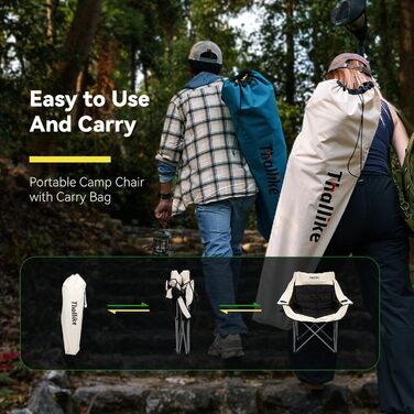 Великий складаний стілець для кемпінгу Thallike, XL, з підлокітниками, для дорослих, для відпочинку на природі, риболовлі, спорту (Чорний)