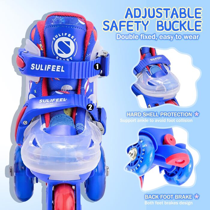 Ролики дитячі SULIFEEL регульовані, світлові, для дівчаток та хлопчиків, 3-точкові, для початківців, розмір S (29-32 EU), XS (25-28 EU)