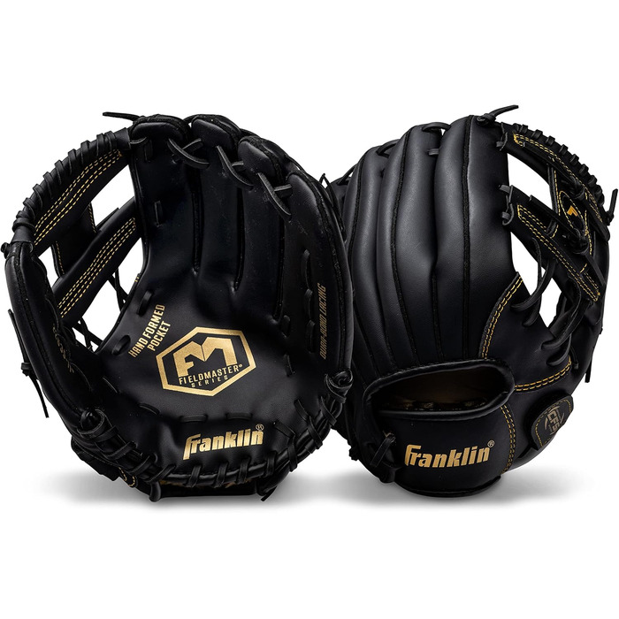 Рукавиця для бейсболу та софтболу Franklin Sports Field Master, права рука, 28 см (11 дюймів), чорно-золота