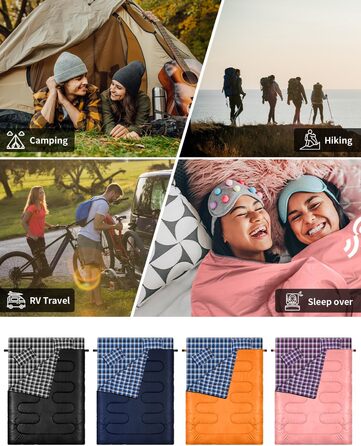 Сплячий мішок Outdoor Sportneer для двох осіб: спальний мішок 2.75 кг для дорослих, 3 сезони, 220x150 см, з 2 подушками (без фланелевої підкладки), рожевий