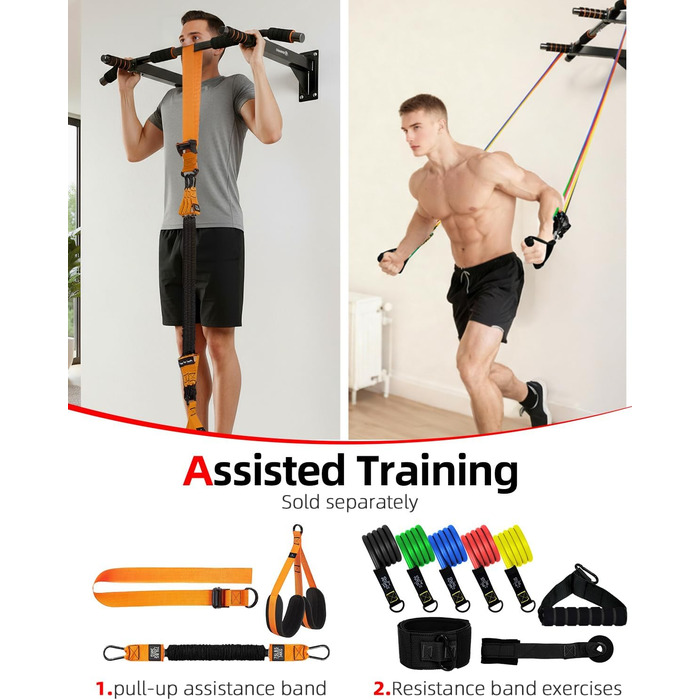 Кімнатна турнік Abahub для стіни, багатохватки, підтягування, для дому, чорний, помаранчевий, витримує 200 кг