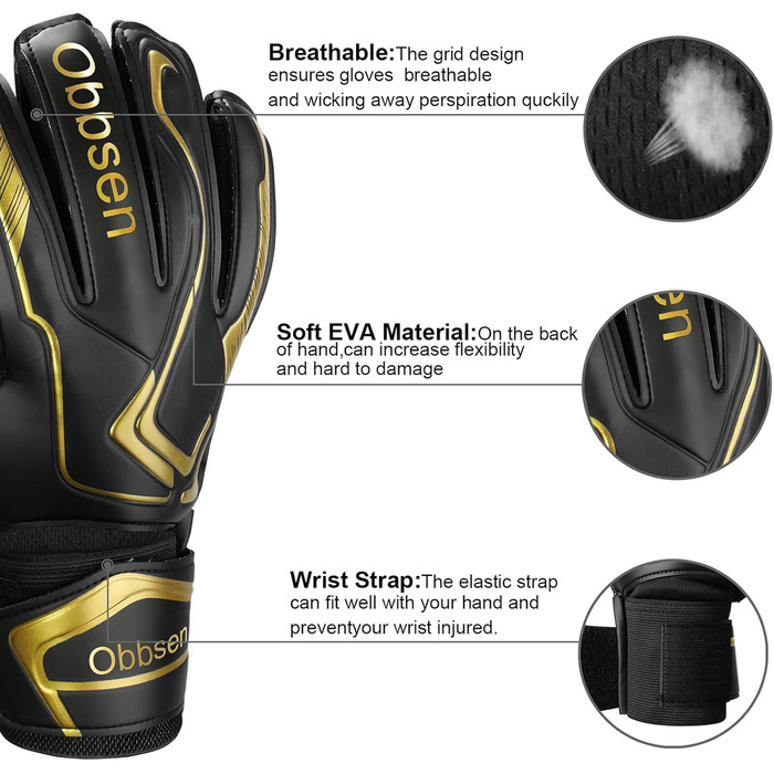Воротарські рукавиці JOYJ з FingerSave, дитячі унісекс, для футболу, Super-Grip, товстий латекс, чорні (5)