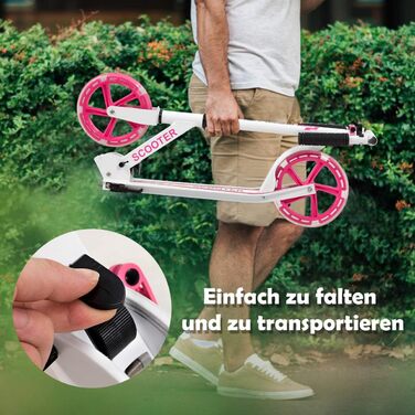 Дитячий трюковий самокат GOPLUS Roller Kinder 10 років, 3-ступенева регулювання висоти, алюмінієвий, з LED-колесами, гальмом, ременем та підставкою, до 100 кг (Рожевий)