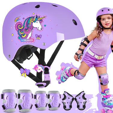 Дитячий шолом Einhorn для дівчаток з наколінниками. Захист для роликів, скейта, велосипеда. Розмір S (3-6 років).