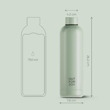 Термос-бутилка OUT FOR JOY 750 мл із нержавіючої сталі, герметична, BPA-free, для газованої води, зберігає тепло 12 годин і холод 24 години, для спорту, школи та активного відпочинку, зелена