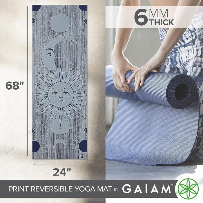 Йога мат Gaiam Premium 6 мм – двосторонній, товстий, нековзний килимок для йоги, пілатесу та вправ на підлозі (172,7 x 61 x 6 мм)