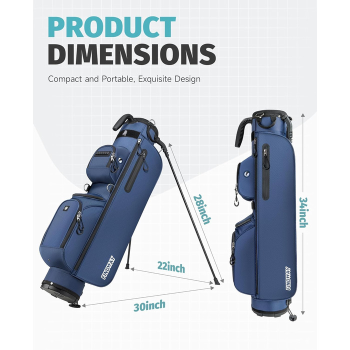Сумка для гольфу Findway, легка та портативна, з підставкою, 3 відділення, регульований плечовий ремінь, 5 кишень, ручка, для чоловіків та жінок, блакитна