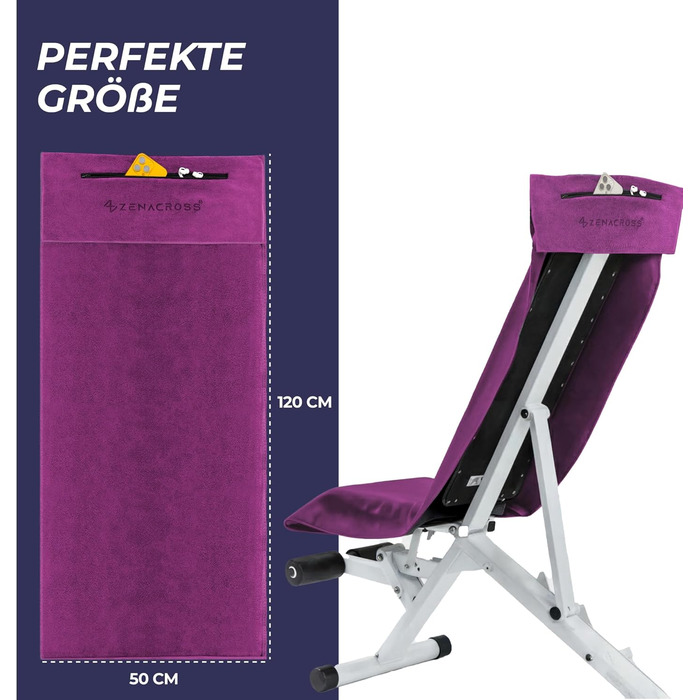 Рушник для фітнесу з мікрофібри 120x50 - швидковисихаючий, з кишенею на блискавці, м'який спортивний рушник для спортзалу та тренажерного залу (120 x 50 см, Бордовий)