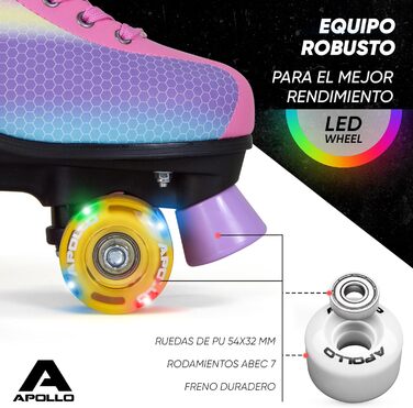 Роликові ковзани Apollo Disco Roller Quad, дитячі та дорослі, регульовані 31-42, LED, танцювальна королева