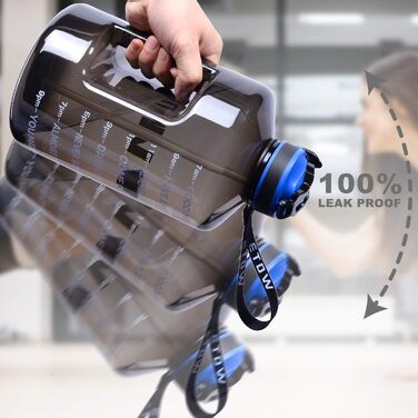 Спортивна пляшка для води 3,78 л з позначками часу та трубочкою, BPA Free, витокозахисна, чорна