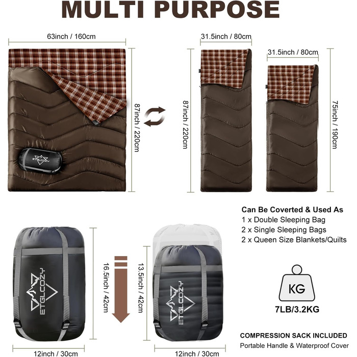 Спальний мішок для двох осіб, XL, Queen Size, для кемпінгу та походів, універсальний, вологостійкий, з компресійним мішком, чорний/зелений (кава)