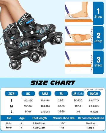 Ролики дитячі ролики для дівчаток та хлопчиків, 4 розміри, регульовані, для початківців, зручні, дихаючі, ролики для дітей, подарунок на Різдво та день народження, Roa-Violette (S, Blue-Black)