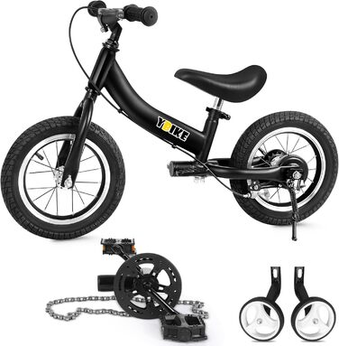 YBIKE 2-в-1: Біговел та дитяче велосипед, 12/14/16 дюймів, з гальмом та педалями, для дітей 1-7 років (Чорний, 16 дюймів)