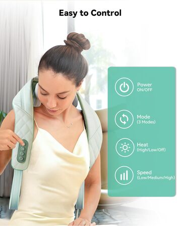 Масажер для шиї Snailax 4D з підігрівом та Shiatsu, електричний масажер для шиї, плечей та спини, зелений