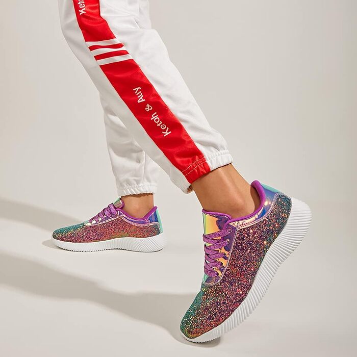 Кросівки жіночі LUCKY STEP блискучі, з паєтками та стразами, фіолетові (36 EU)