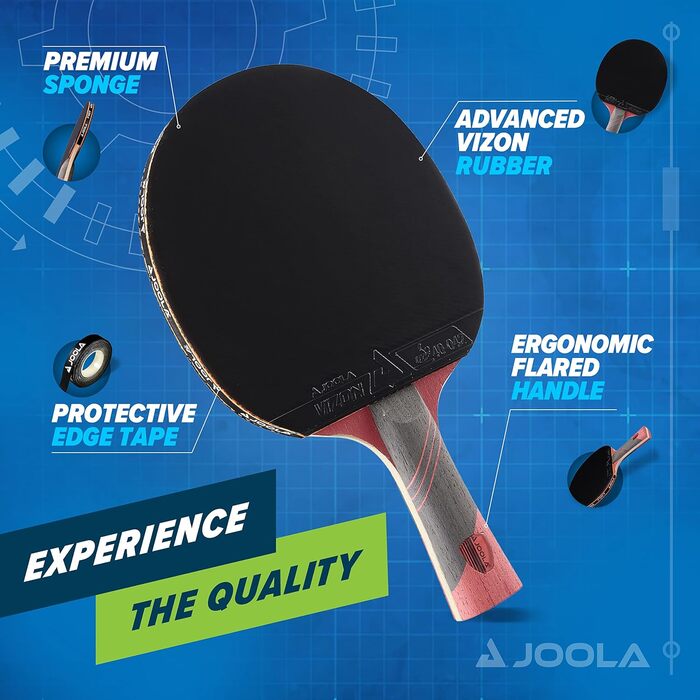 JOOLA Omega Speed – ракетка для настільного тенісу турнірного рівня з ручкою для професійного тренування, покриття Vizon, для швидкості, червона