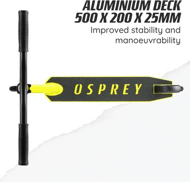 Самокат трюковий Osprey Stunt Pro 360° для дітей та дорослих, жовтий, з підшипниками ABEC 5