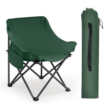 Зручний складаний стілець для кемпінгу з сумкою та нековзними ніжками. Ідеально підходить для риболовлі, відпочинку на пляжі, пікніків, саду та балкону. Колір: темно-зелений