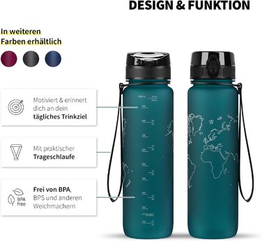 Бутилка для води 720°DGREE uberBottle 1 л з ситечком, зелена, Tritan, BPA-free, герметична, для спорту, фітнесу, університету, велоспорту, outdoor, багаторазова, Softtouch