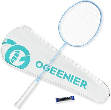 Ракетка для бадмінтону OGEENIER з графіту, легка, професійна, карбонова, з антиковзним грифом та сумкою (Блакитна)