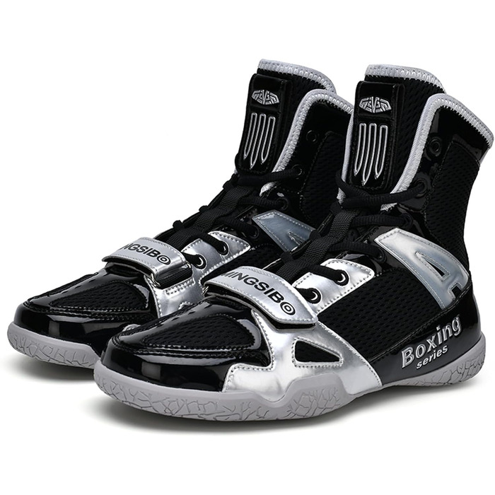 Боксерські кросівки для чоловіків. Зручні та дихаючі кросівки для боксу, єдиноборств, фітнесу та бодібілдингу. Білий, сірий, чорний, срібний кольори. Розмір EU 31