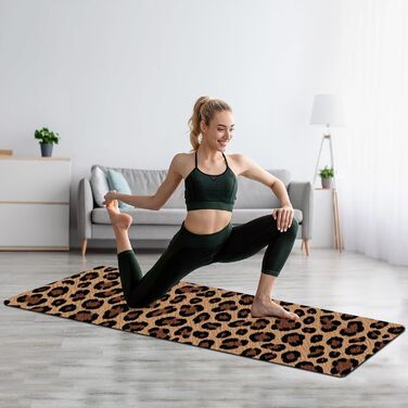 Йога мат Haquno Extra dicke 6 мм - неслизька тренувальна килимок для HIIT, Pilates, дому та з безкоштовним ремінцем для перенесення. Чорний (Леопардовий принт)
