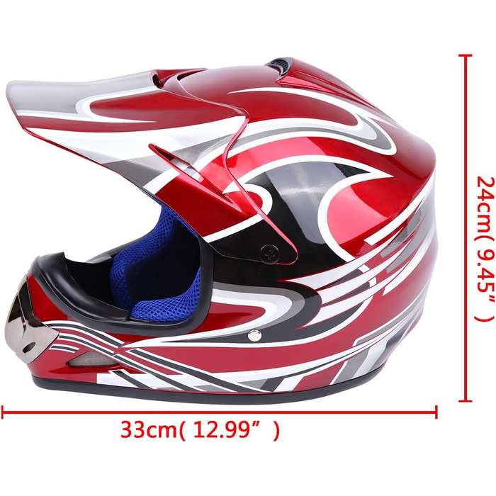 Шолом Samger DOT для дітей та підлітків, Motocross, Off Road, Dirt Bike, ATV, мотоциклетний, комплект з рукавичками та окулярами (L, Червоний)