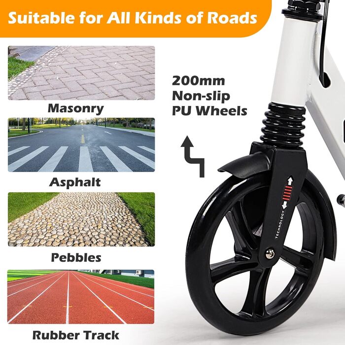 Дитячий та дорослий електричний самокат-трюк з подвійною амортизацією, складний, 200 мм колеса, білий