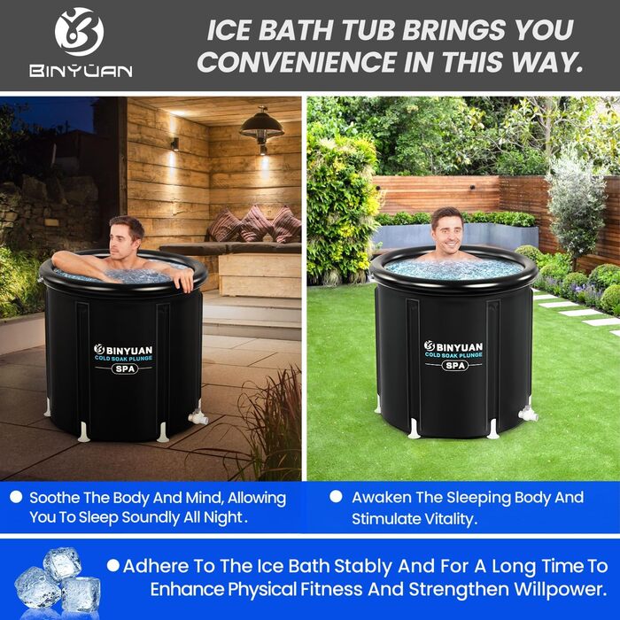 XL Ємність для крижаного душу для спортсменів з кришкою, 99 галонів, для відновлення, багатошарова, портативна, для сауни, басейну, підходить для садів, фітнес-залів та інших процедур холодної води