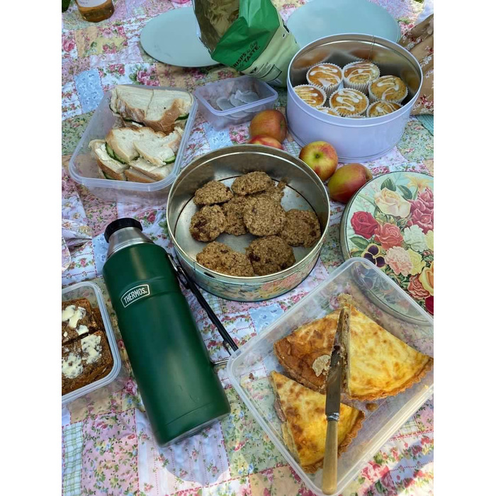 Термос сталевий King Thermosflasche блакитний 1,20л - нержавіюча сталь, абсолютно герметичний, з чашкою та ручкою, 12 год гарячий & 24 год холодний, придатний для миття в посудомийній машині, без BPA, блакитний 1200 мл