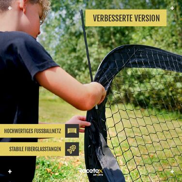 Дитячі футбольні ворота для саду – 2 шт. з посиленими штангами з скловолокна. Комплект включає м'яч, насос, ґрунтові анкери та сумку для транспортування. Чорні ворота для футболу для дітей