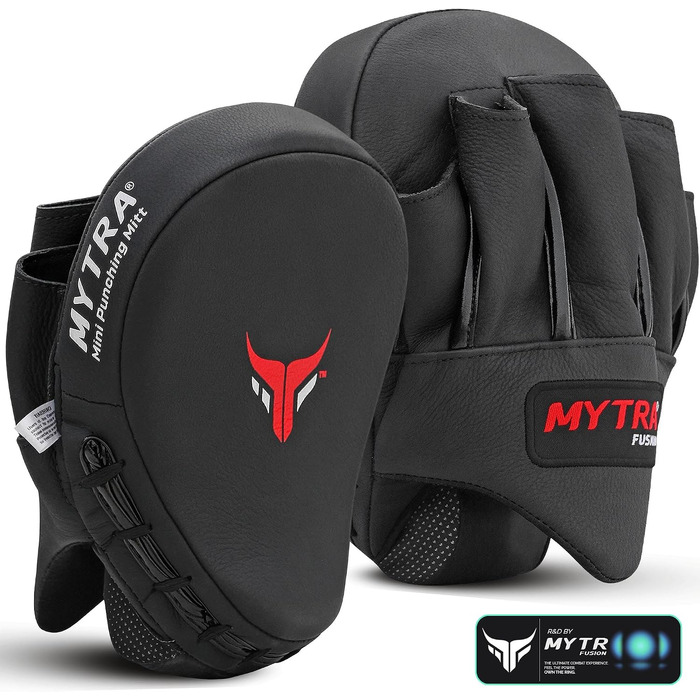 Вигнуті міні-лапи для боксу Mytra Fusion з натуральної шкіри для MMA, Муай-Тай, карате та кікбоксингу, чорні